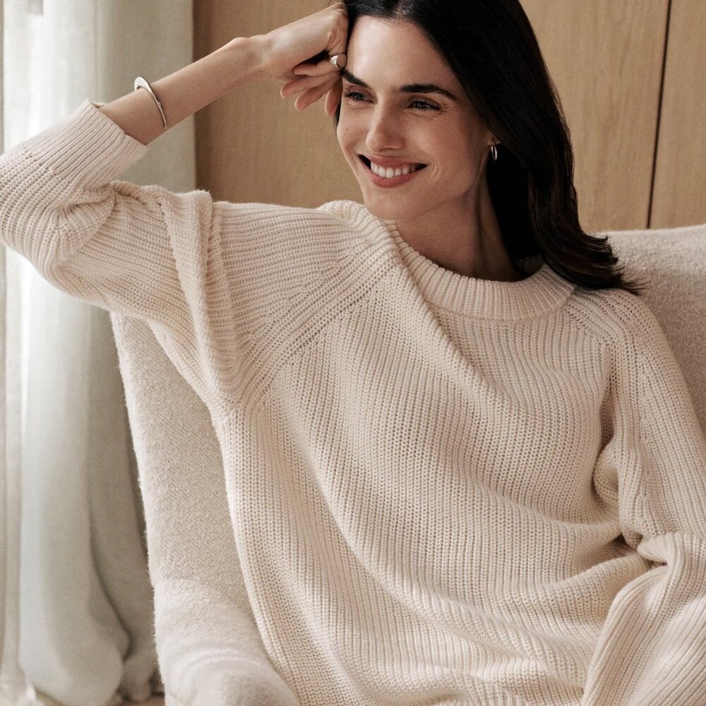 JENNI KAYNE | Ivory Cotton Fisherman Sweater Size S